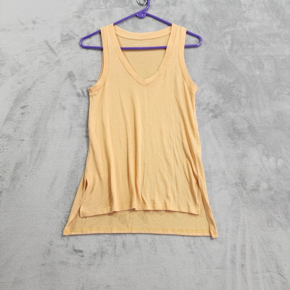 American Eagle‎ Top Womens XS Orange V-Neck Sleeveless High Low Hem Tank Casual